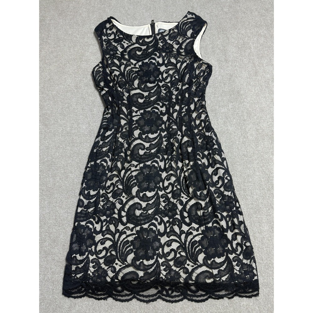 Vince Camuto Dress Womens 8 Black Lace Overlay Sleeveless Lined Cocktail Party